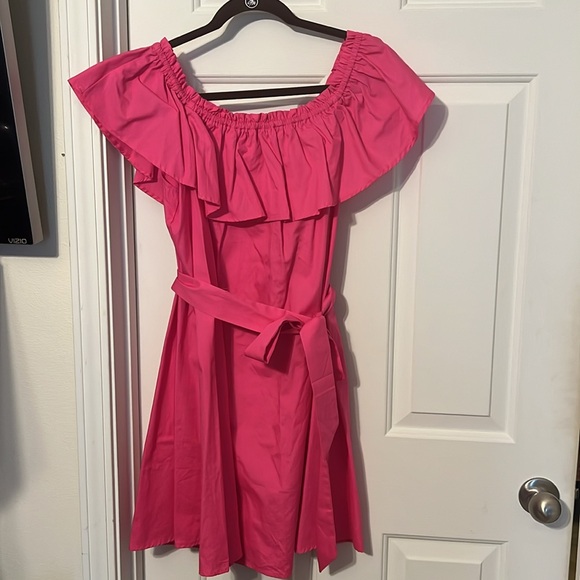 Cupshe Marlene Pink Ruffle Off The Shoulder Tie Waist Dress - Picture 2 of 3